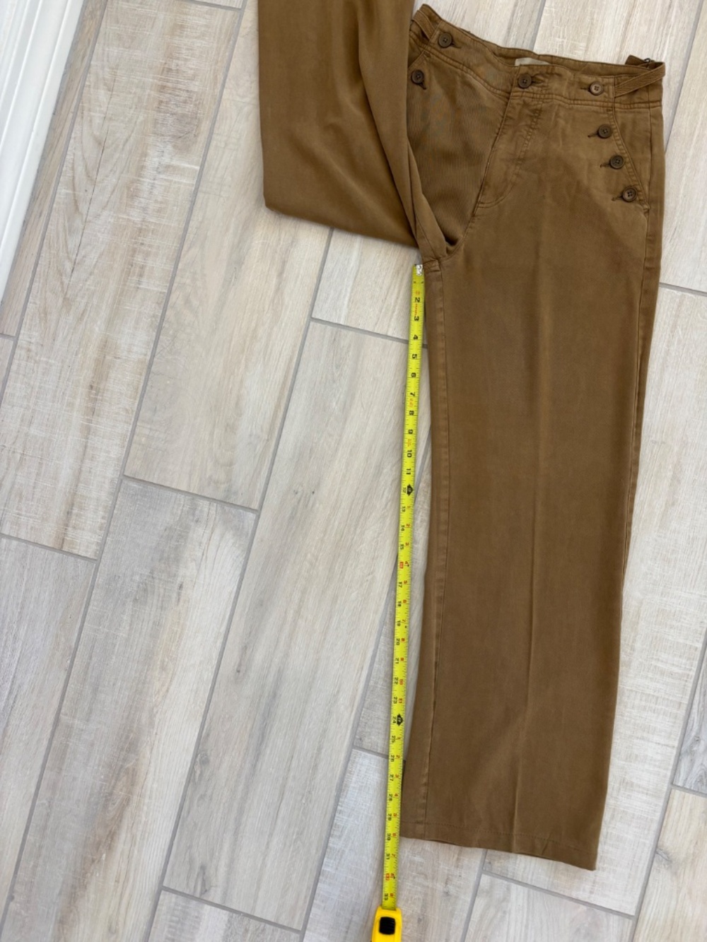 Sundance Oaklee Easy Tencel Pants  Khaki Wide Leg Button Detail Size 2 - Picture 11 of 11